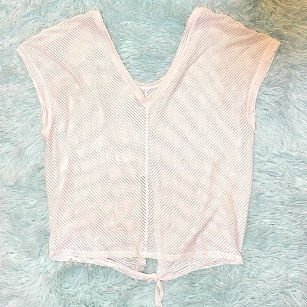 Lululemon White Mesh Sriped Workout Top Size M